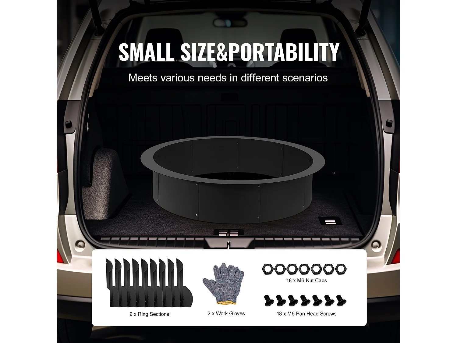 Anneau de Foyer Rond SucceBuy, avec Revêtement Extérieur en Acier de 111,8 cm, pour Foyer, Anneau de Feu de Camp