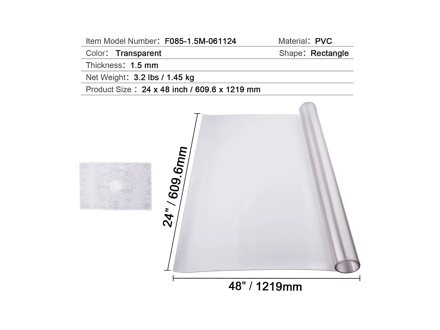 Transparente Tischdecke SucceBuy PVC-Tischunterlage, 61 x 122 cm, Mattierte Kunststoff-Schreibunterlage, 1,5 mm Dick