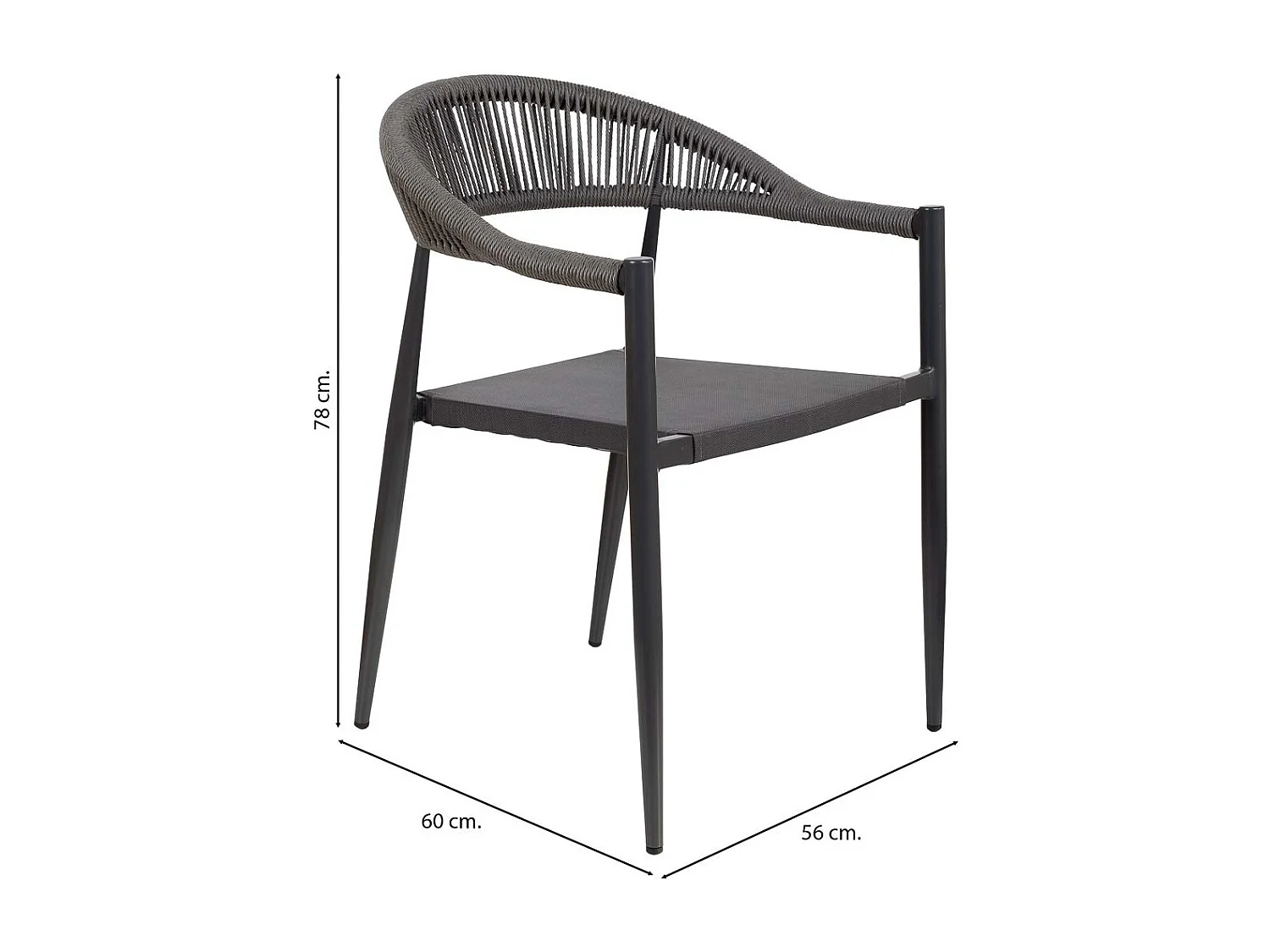 Silla de ratan sintético gris 56x60x78