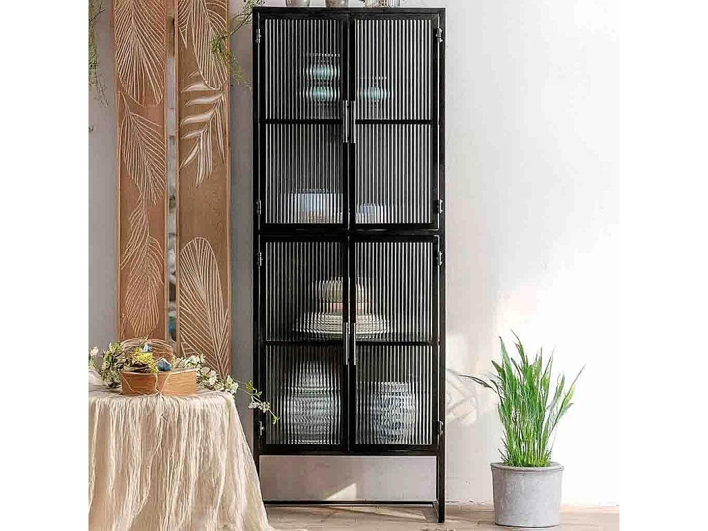 Vetrina in metallo nero con 4 ante cm 80x38,5x161h