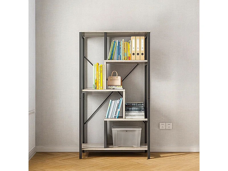 Regał na książki, styl industrialny, 8 półek, metalowa rama, 132 cm