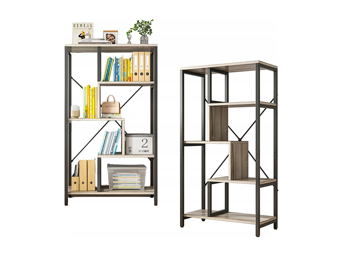 Regał na książki, styl industrialny, 8 półek, metalowa rama, 132 cm