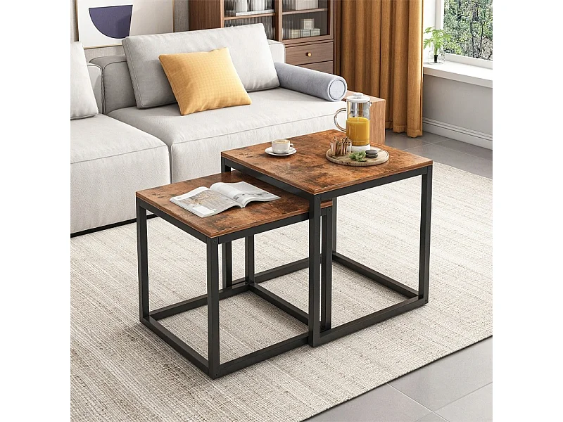 Stolik Kawowy 2w1 Rozkładany Kwadratowy Ława Loft Zestaw Stolików Salonu