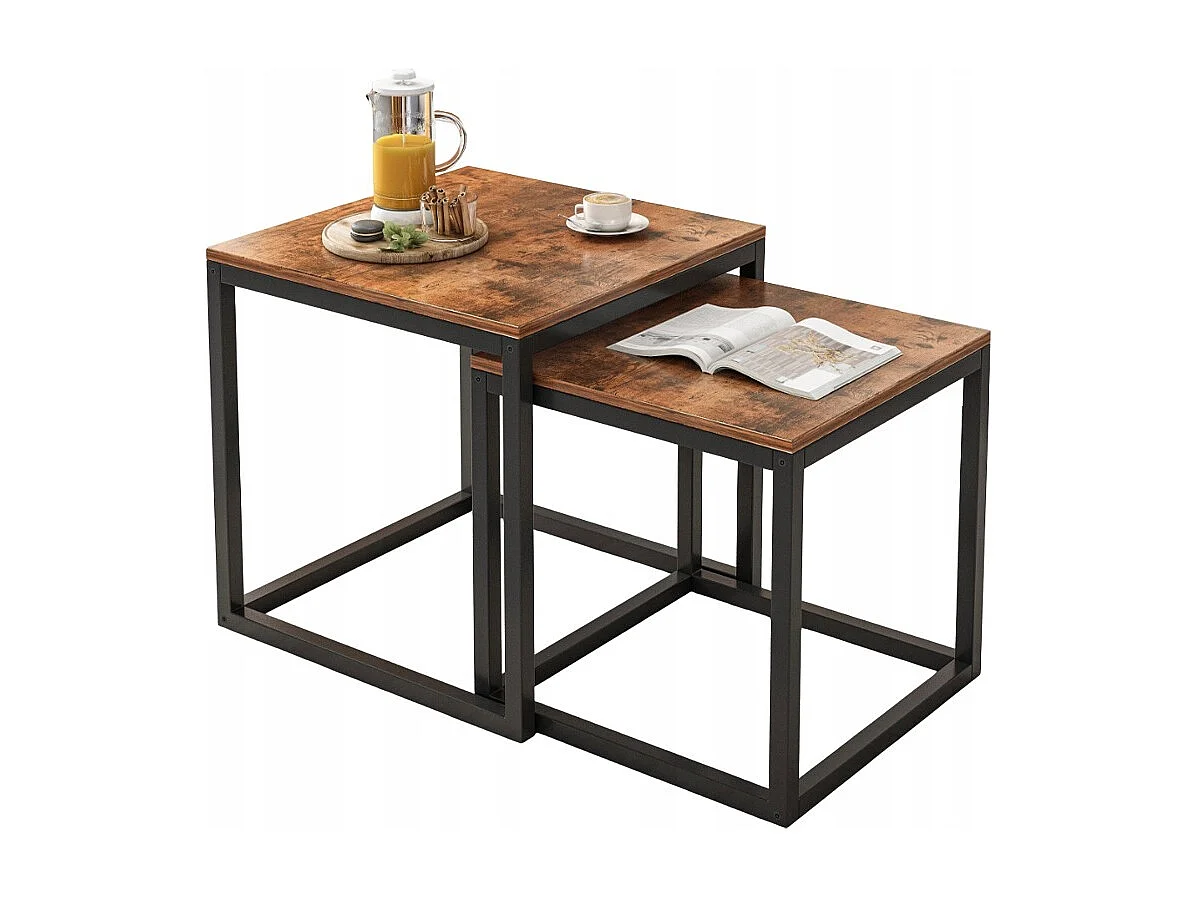 Stolik Kawowy 2w1 Rozkładany Kwadratowy Ława Loft Zestaw Stolików Salonu