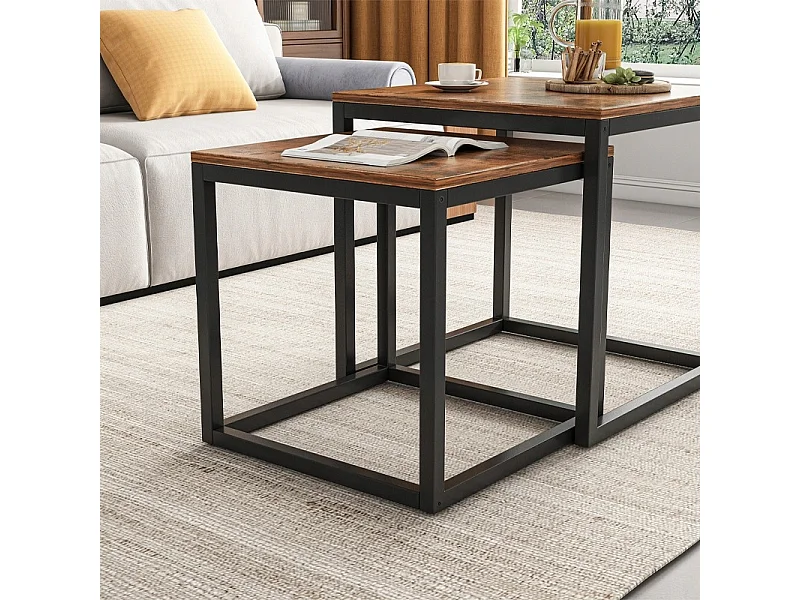 Stolik Kawowy 2w1 Rozkładany Kwadratowy Ława Loft Zestaw Stolików Salonu