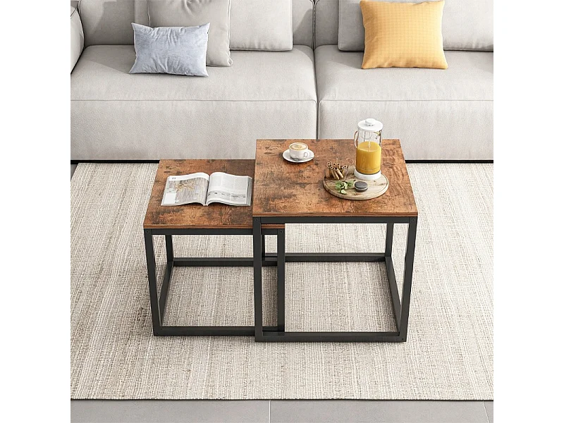 Stolik Kawowy 2w1 Rozkładany Kwadratowy Ława Loft Zestaw Stolików Salonu