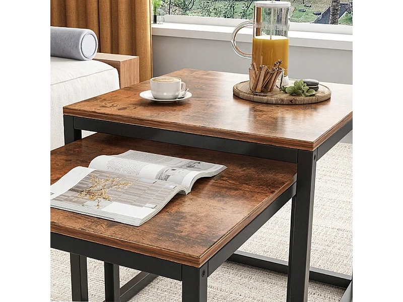 Stolik Kawowy 2w1 Rozkładany Kwadratowy Ława Loft Zestaw Stolików Salonu