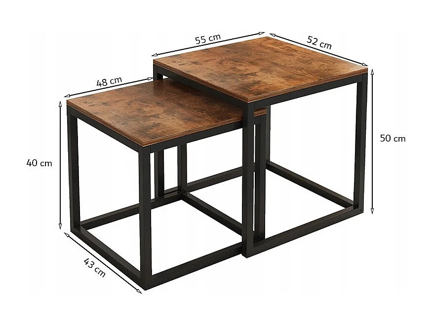 Stolik Kawowy 2w1 Rozkładany Kwadratowy Ława Loft Zestaw Stolików Salonu