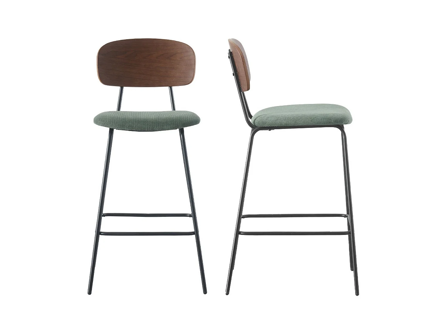 Lot de 2 tabourets de bar en velours côtelé vert kaki - Dany