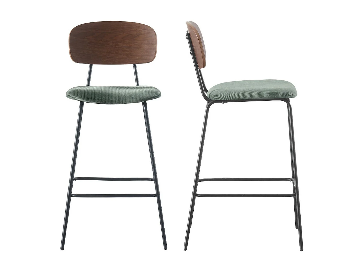 Lot de 2 tabourets de bar en velours côtelé vert kaki - Dany