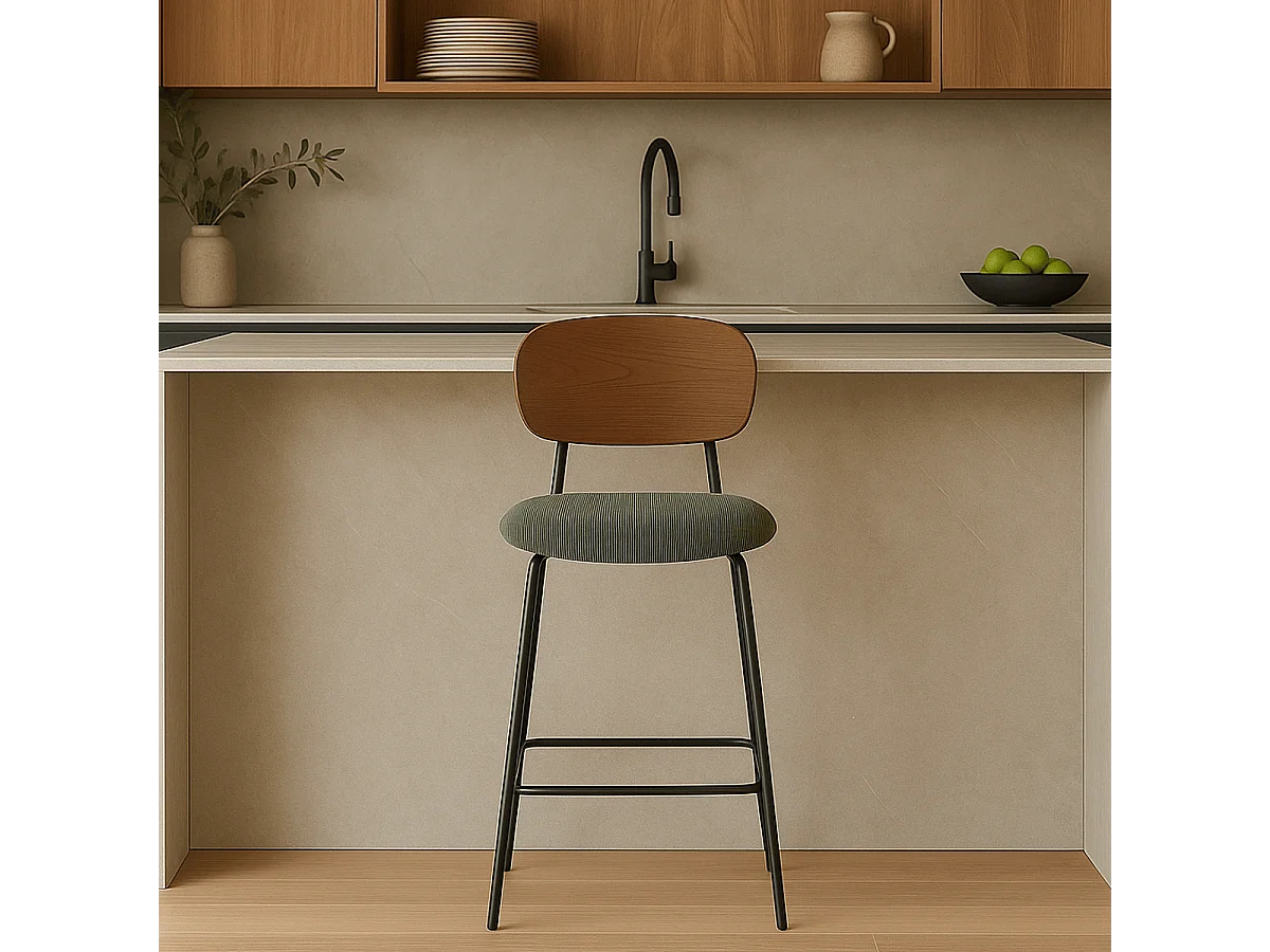 Lot de 2 tabourets de bar en velours côtelé vert kaki - Dany