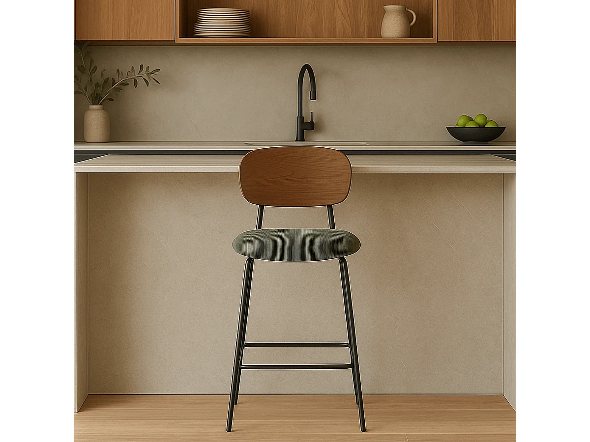 Lot de 2 tabourets de bar en velours côtelé vert kaki - Dany