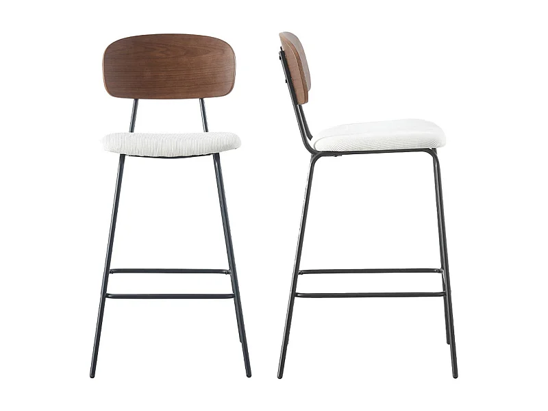 Lot de 2 tabourets de bar en velours côtelé beige - Dany