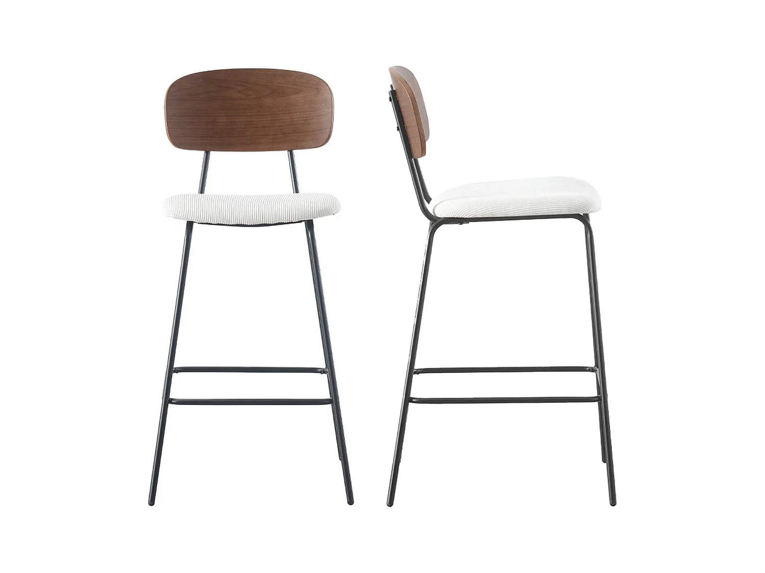 Lot de 2 tabourets de bar en velours côtelé beige - Dany