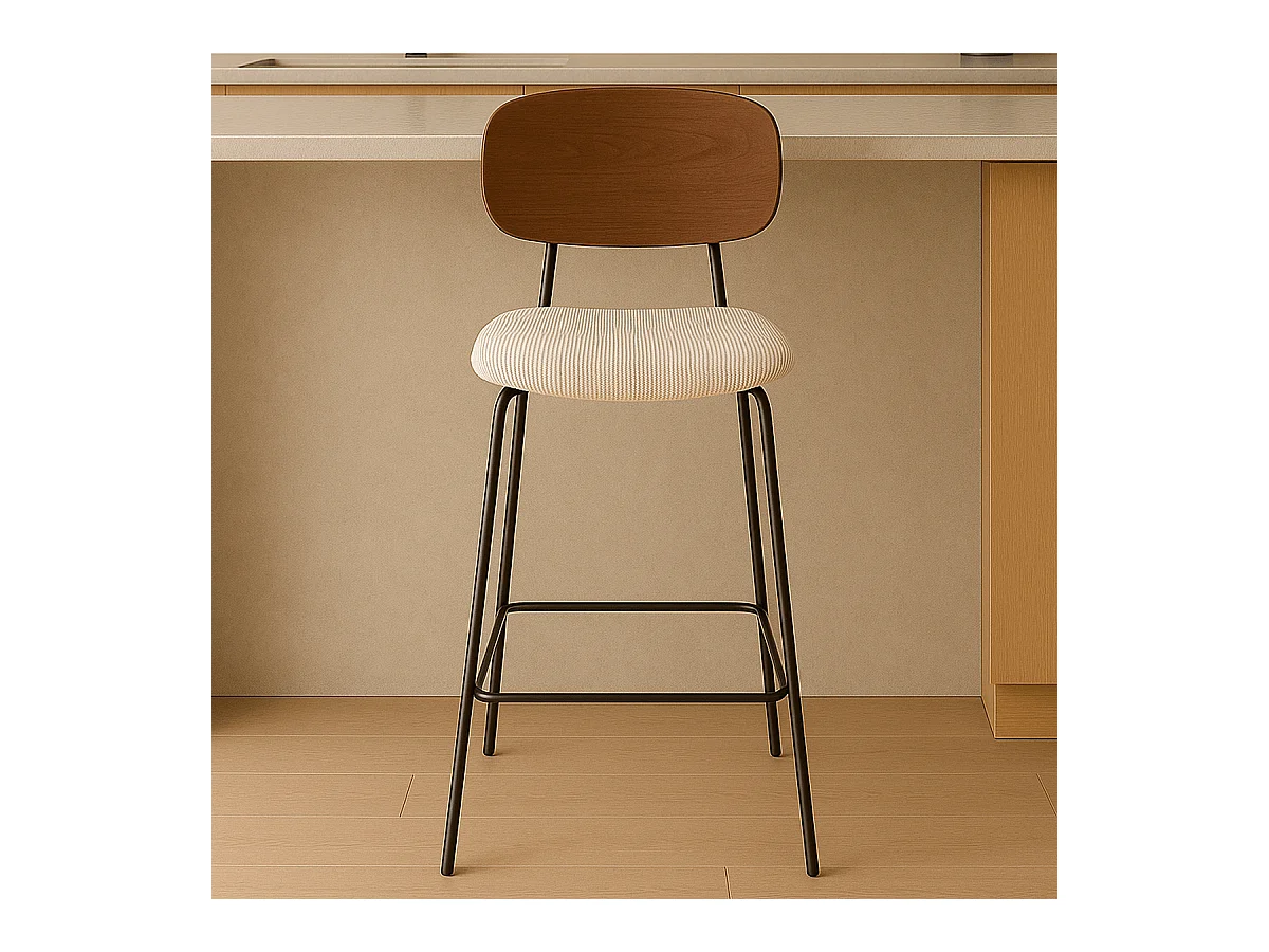 Lot de 2 tabourets de bar en velours côtelé beige - Dany