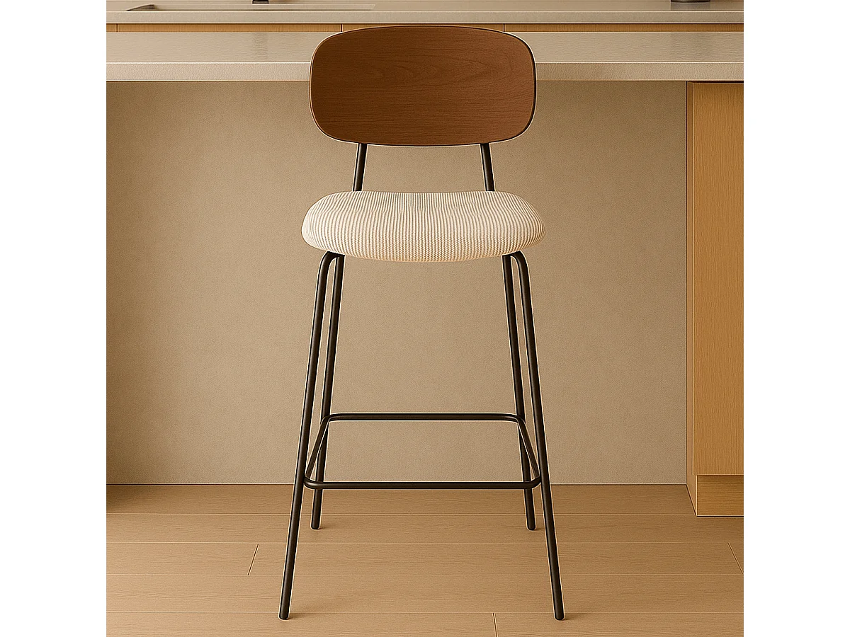 Lot de 2 tabourets de bar en velours côtelé beige - Dany