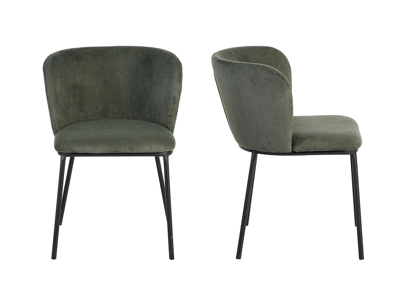 Lot de 2 chaises en velours côtelé vert kaki - Toma