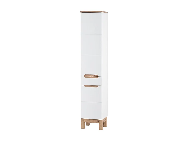 Coluna para banheiro ERMANO – Carvalho claro e branco brilhante – 35x187 cm – 2 portas – Para instalar