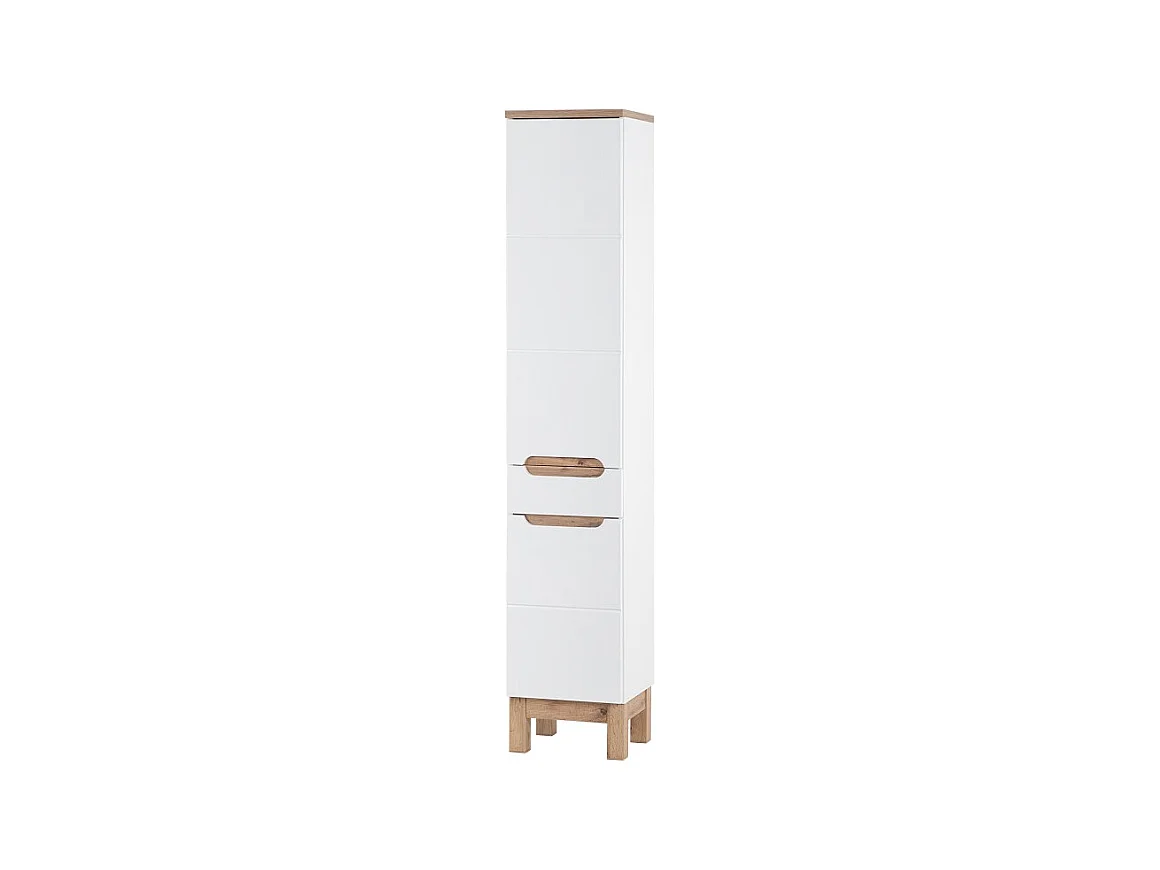 Coluna para banheiro ERMANO – Carvalho claro e branco brilhante – 35x187 cm – 2 portas – Para instalar