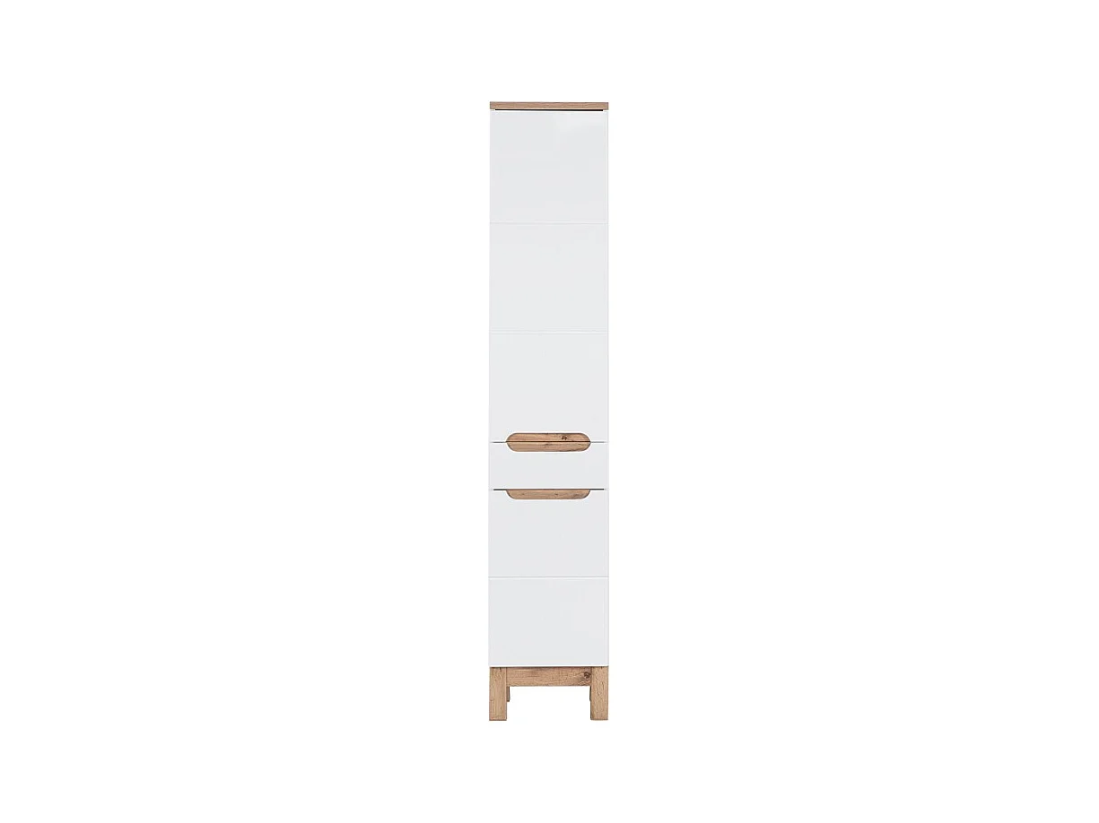 Coluna para banheiro ERMANO – Carvalho claro e branco brilhante – 35x187 cm – 2 portas – Para instalar