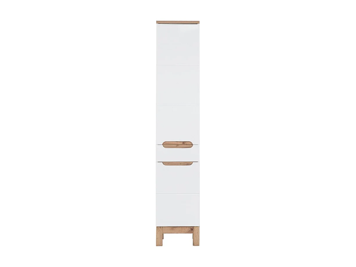 Coluna para banheiro ERMANO – Carvalho claro e branco brilhante – 35x187 cm – 2 portas – Para instalar