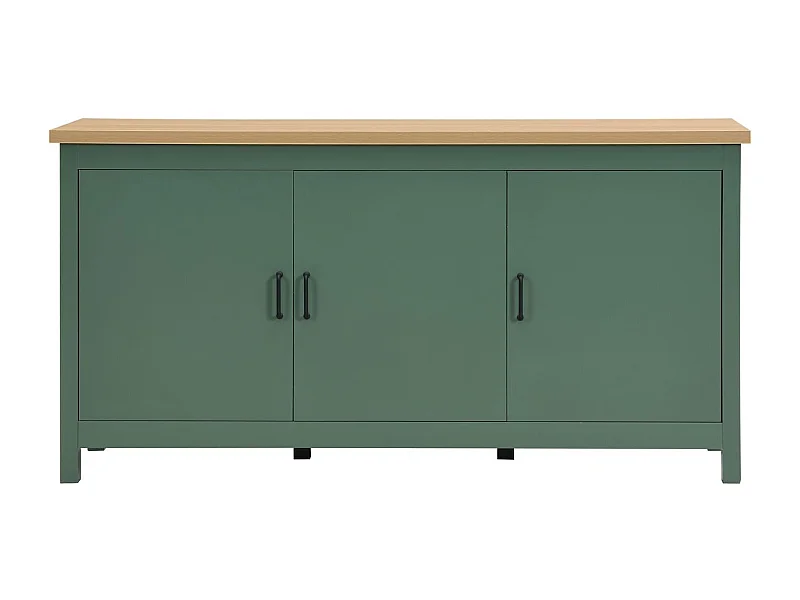 Buffet Bas Industriel 3 Portes 1 Tiroir - Chêne Clair Et Gris Foncé - Dimensions 185x43x88 Cm - Fabriqué En France, Garantie 2 Ans