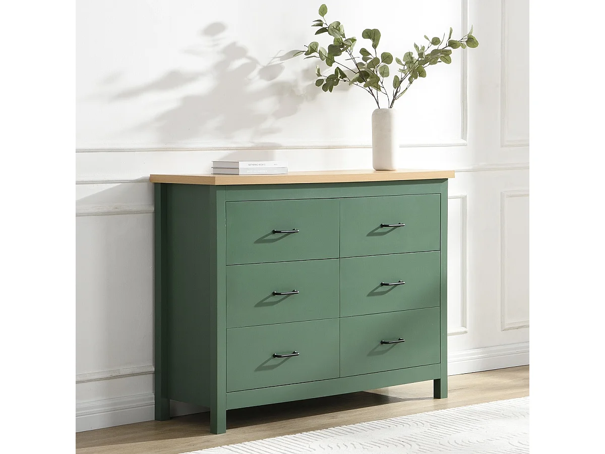 Commode 6 tiroirs verte 120 cm - Sana