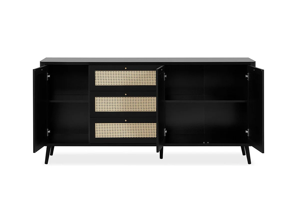 Madia 3 cassetti e 3 ante effetto rafia KUTA51A colore nero