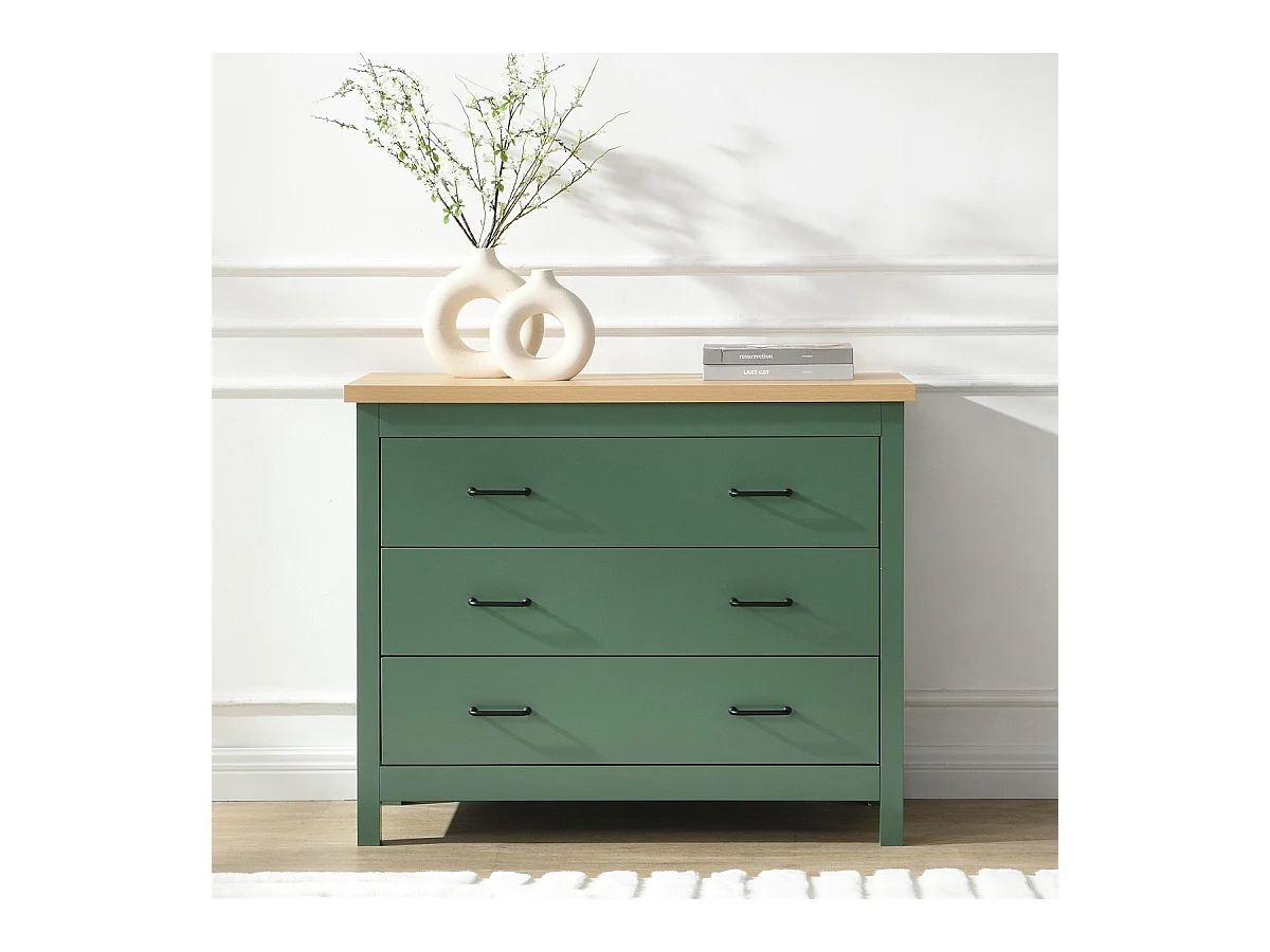 Commode 3 titoirs verte 100 cm - Sana