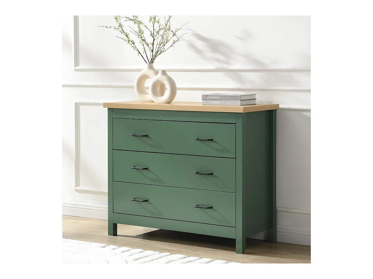 Commode 3 titoirs verte 100 cm - Sana