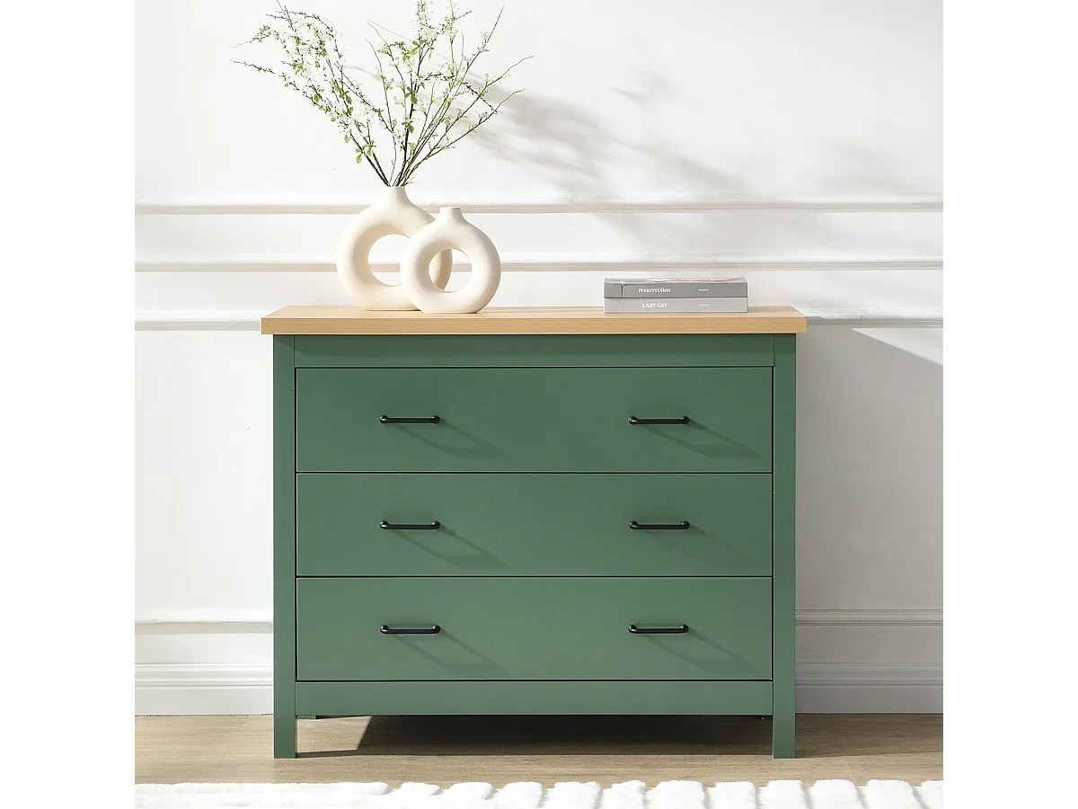 Commode 3 tiroirs verte 100 cm - Sana