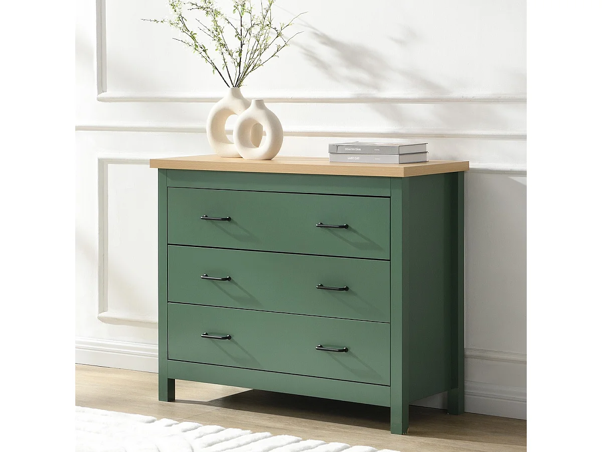 Commode 3 tiroirs verte 100 cm - Sana