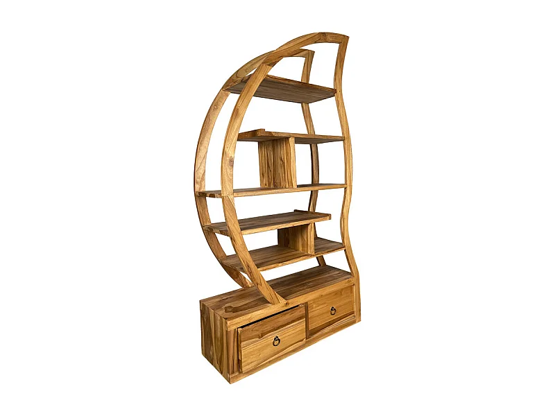 Étagère ouverte 156 cm gauche forme lune en bois de teck – CINTA