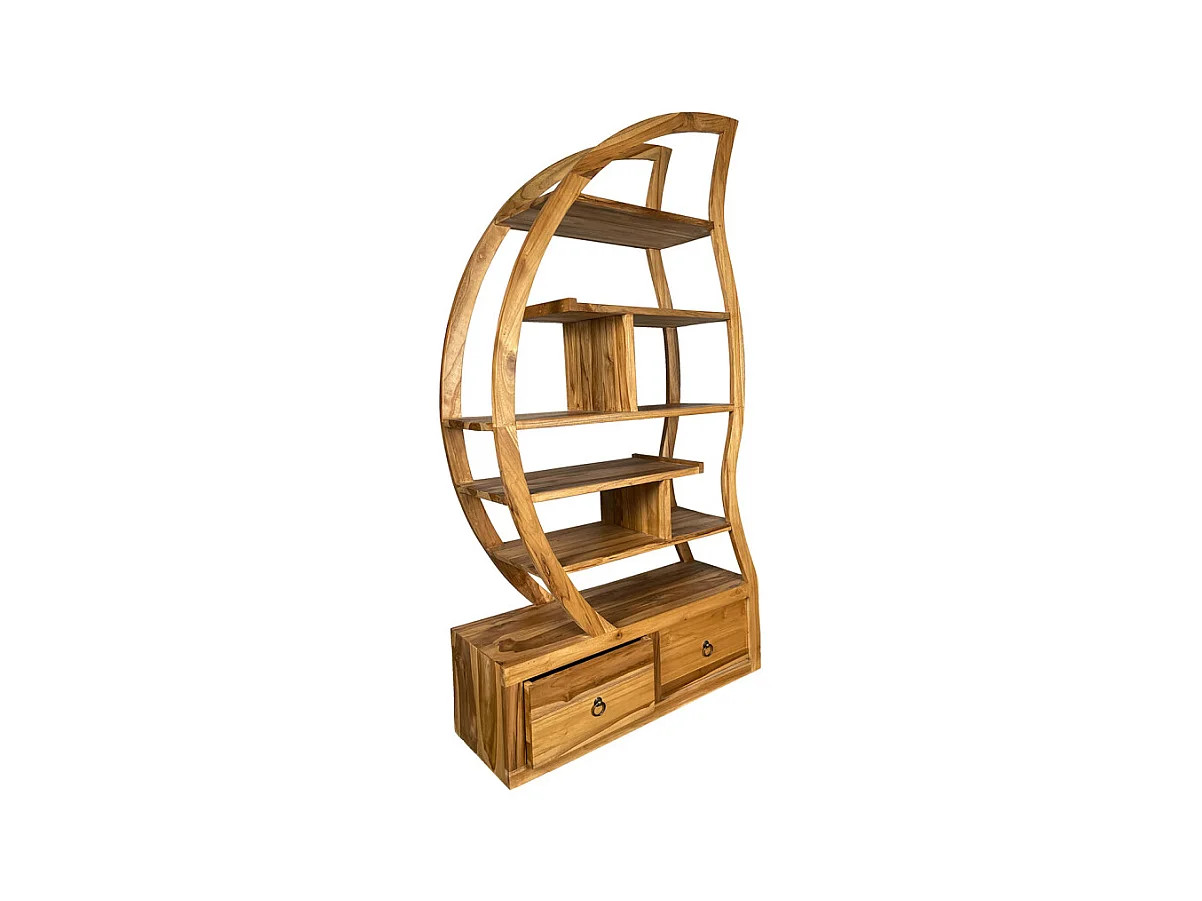 Étagère ouverte 156 cm gauche forme lune en bois de teck – CINTA