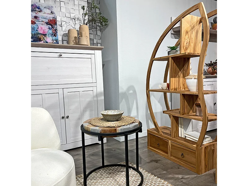 Étagère ouverte 156 cm gauche forme lune en bois de teck – CINTA