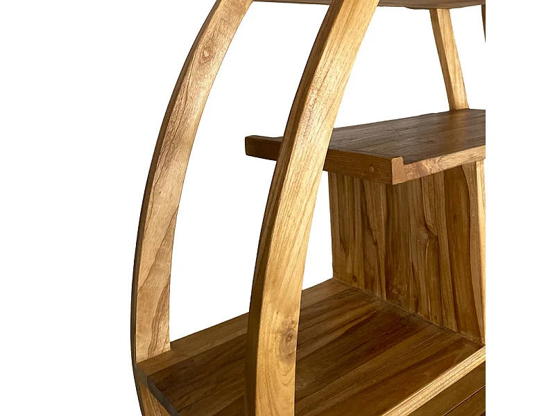 Étagère ouverte 156 cm gauche forme lune en bois de teck – CINTA