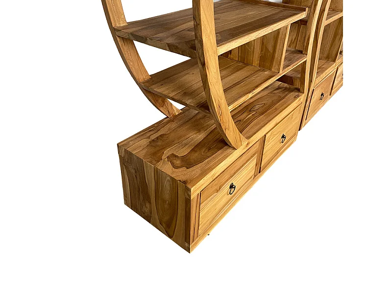 Étagère ouverte 156 cm gauche forme lune en bois de teck – CINTA