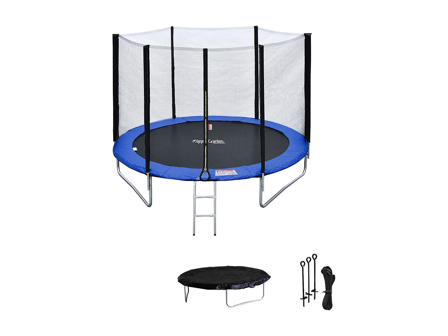 Trampoline 245cm réversible vert / bleu CANBERRA + filet, échelle, bâche et kit d'ancrage - HAPPY GARDEN
