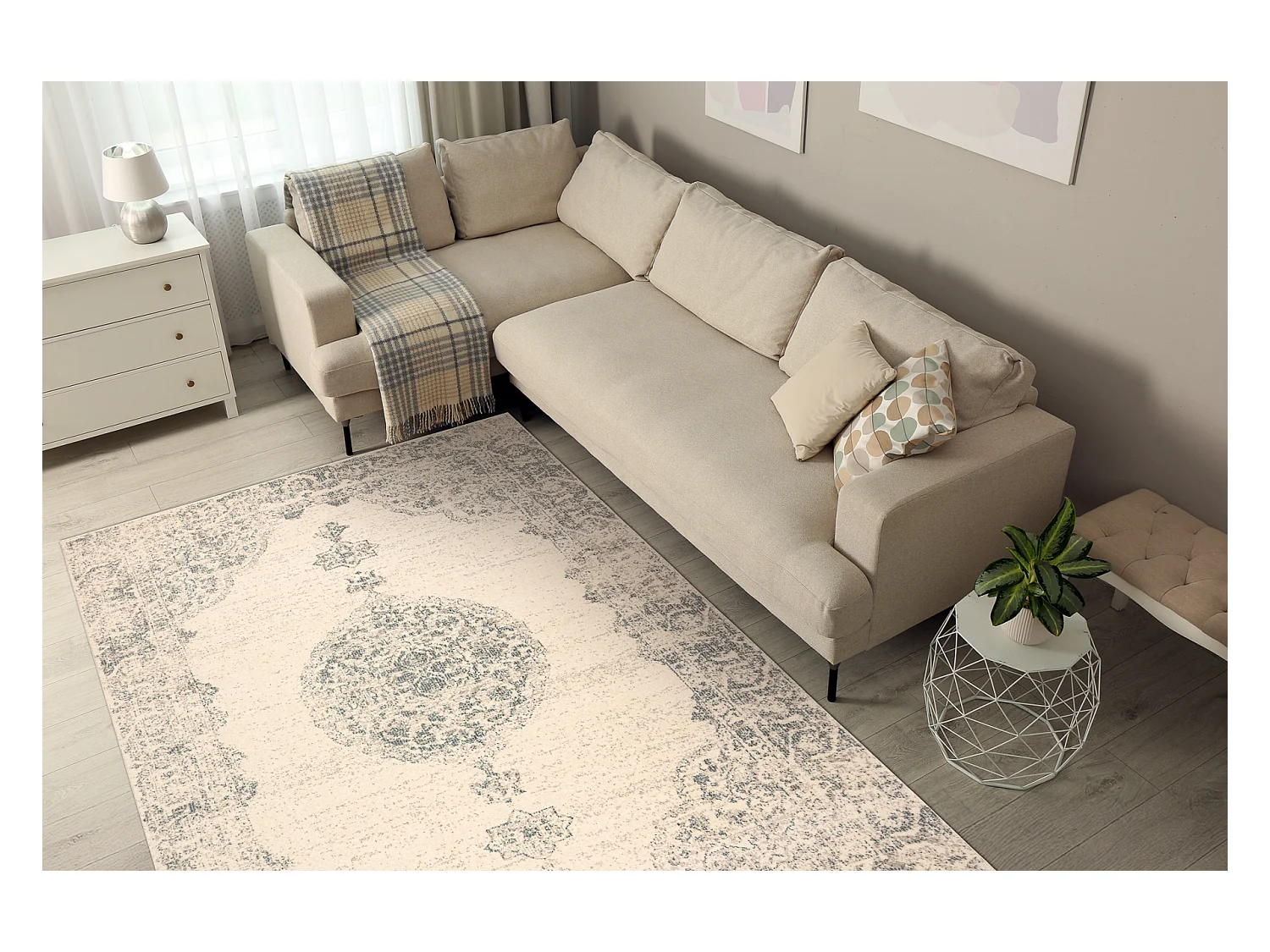 Tapis en laine ABBY 486.24.LA100 OSTA Ornement, cadre classique beige  200x300 cm
