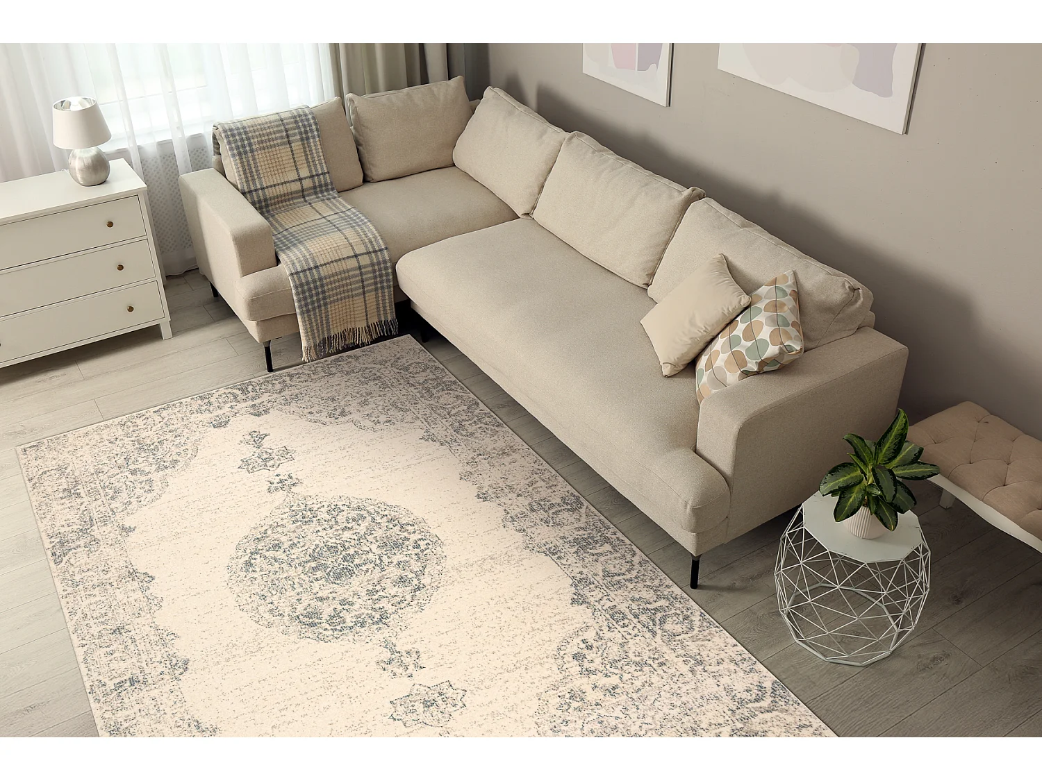 Tapis en laine ABBY 486.24.LA100 OSTA Ornement, cadre classique beige  200x300 cm