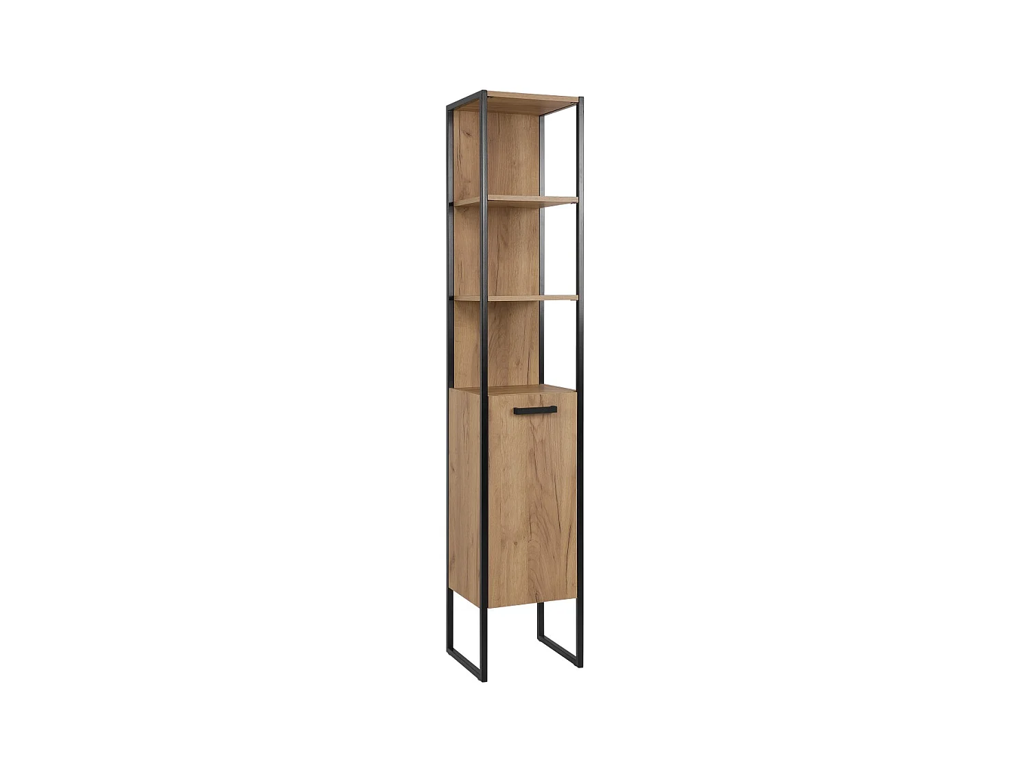 Colonne de salle de bain ONIL – 2 portes – Chêne clair et noir – Style industriel – H185 cm