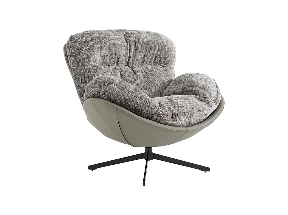 Fauteuil rotatif 360° tissu doux gris et pieds métal noir - CORNELIA