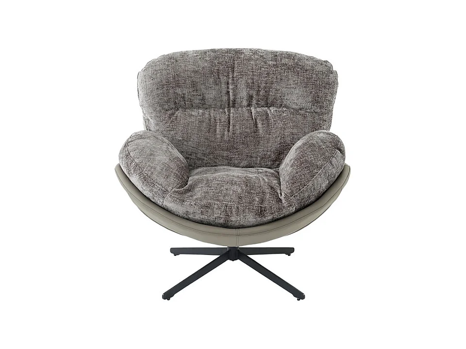 Fauteuil rotatif 360° tissu doux gris et pieds métal noir - CORNELIA