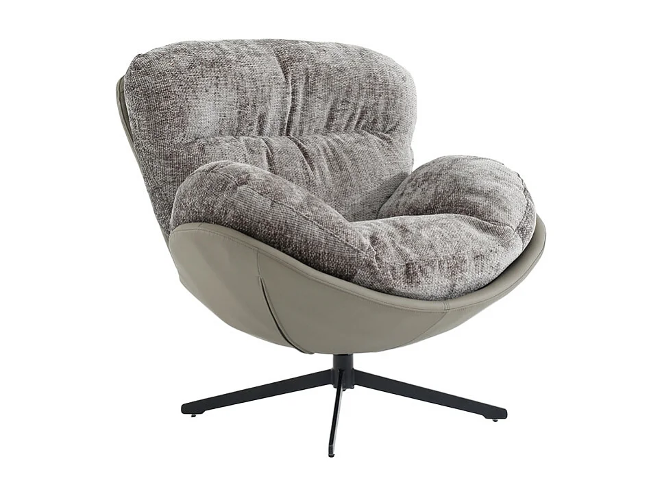 Fauteuil rotatif 360° tissu doux gris et pieds métal noir - CORNELIA