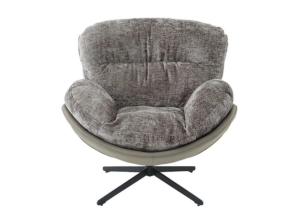 Fauteuil rotatif 360° tissu doux gris et pieds métal noir - CORNELIA