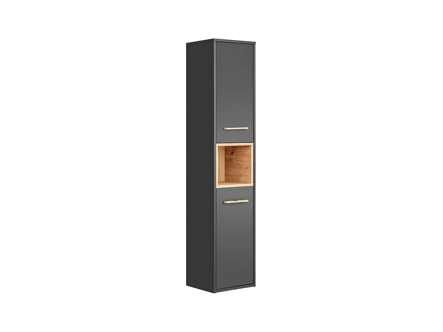 Colonne de salle de bain TALOKA – 2 portes – Gris anthracite et chêne clair – 170 cm – À suspendre