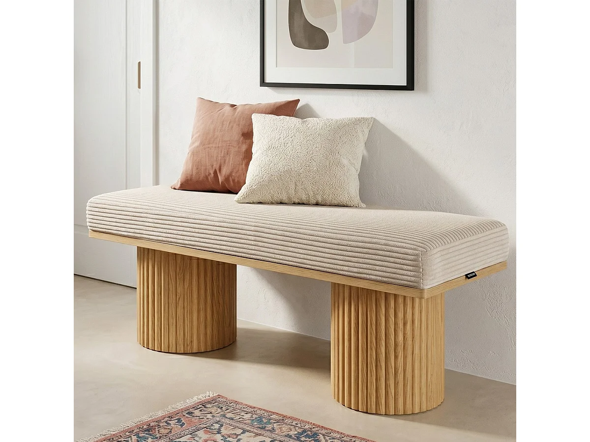 Banc en velours côtelé beige - Mahe