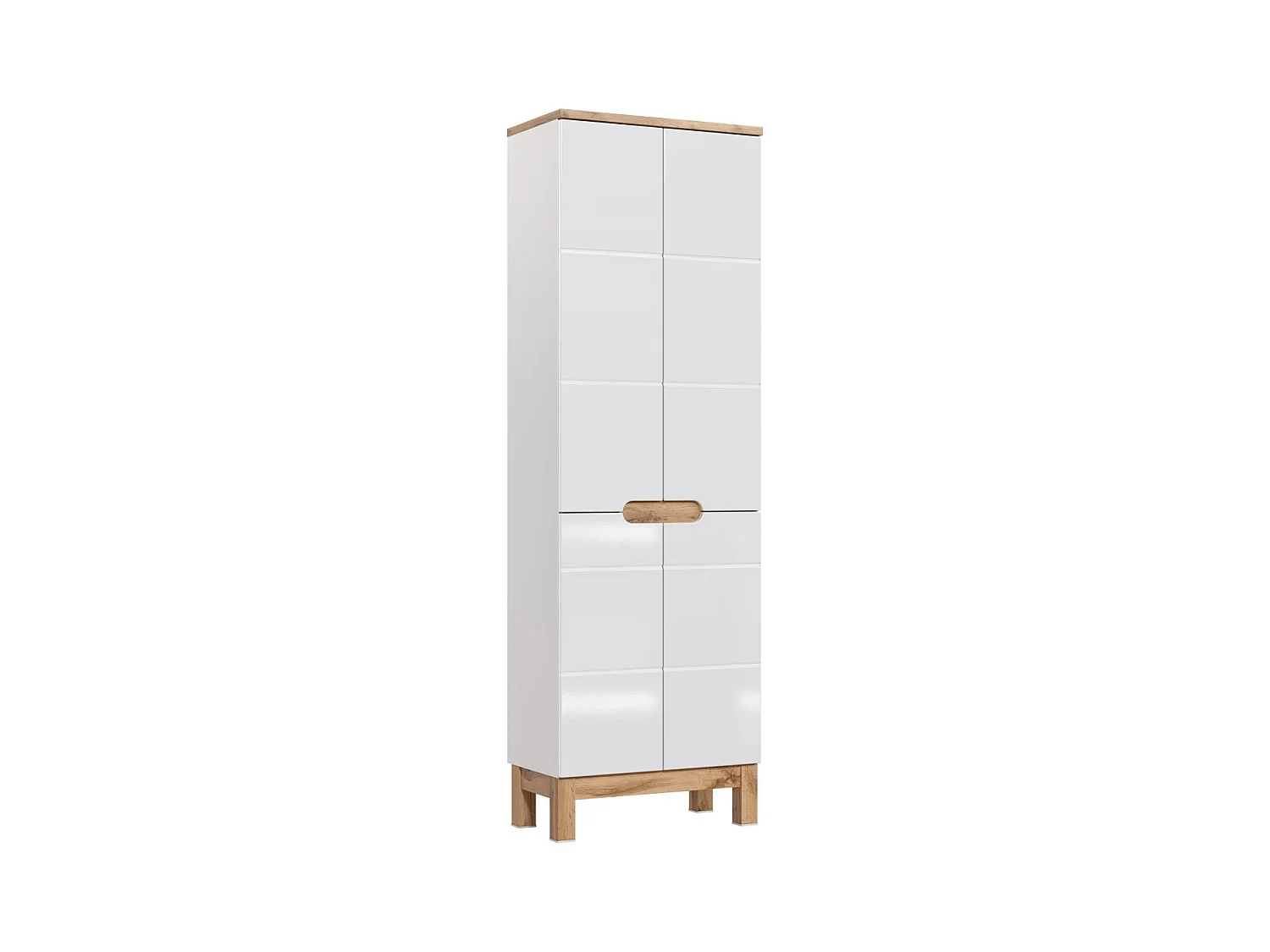 Colonne salle de bain ERMANO – Chêne clair et blanc brillant – 60x187 cm – 2 portes – À poser