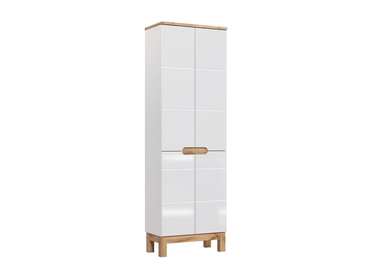Coluna para banheiro ERMANO – Carvalho claro e branco brilhante – 60x187 cm – 2 portas – Para instalar