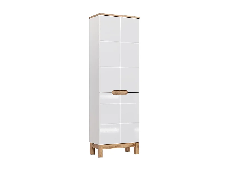 Colonne salle de bain ERMANO – Chêne clair et blanc brillant – 60x187 cm – 2 portes – À poser